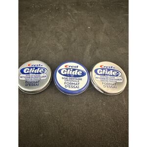 (3) Vintage Crest Glide Travel Size Dental Floss Mini Tins 4m 4.4yds 2 Cool Mint
